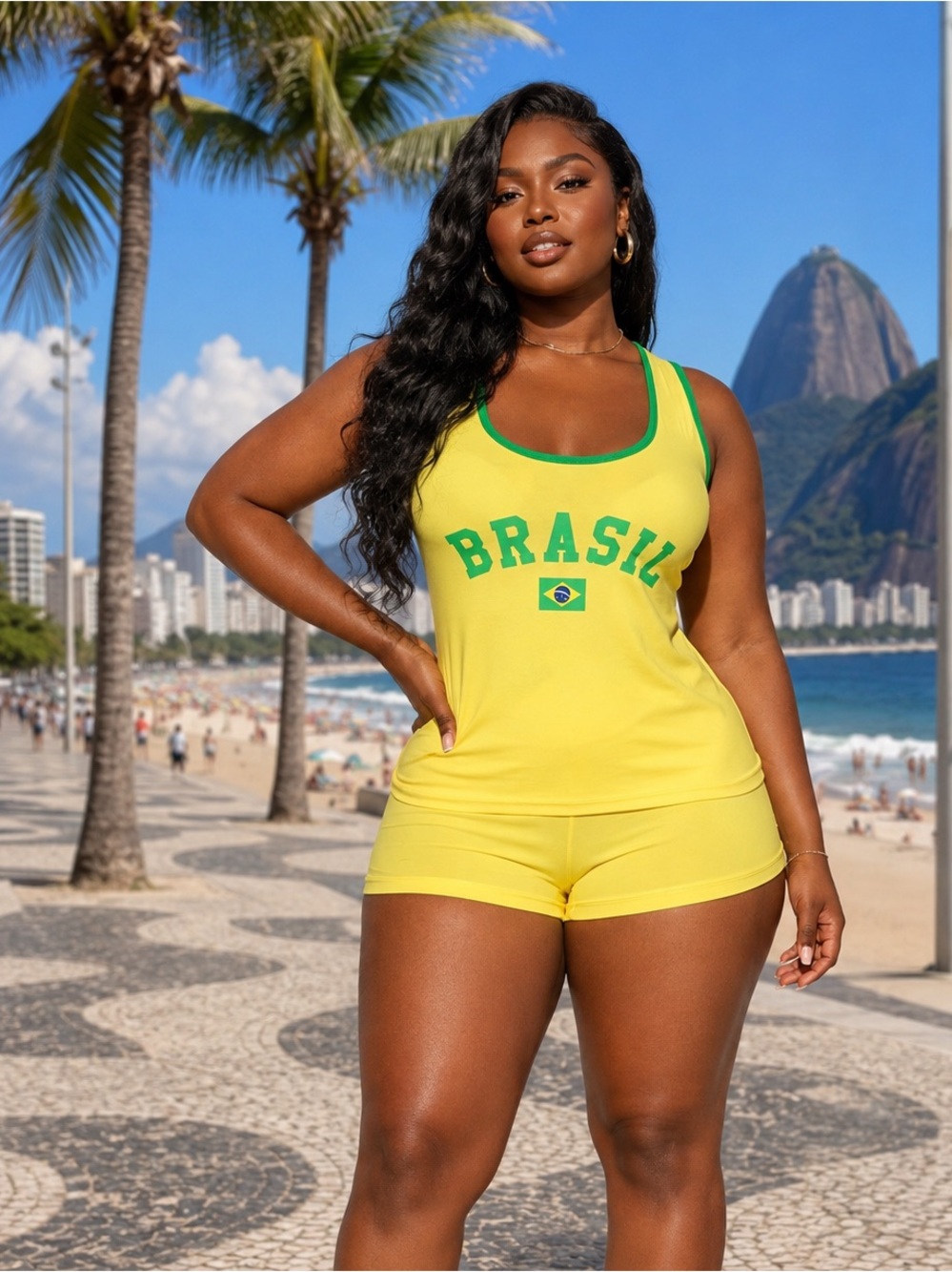Brasil Brazil Yellow Pajama Shorts Set L NWT womens